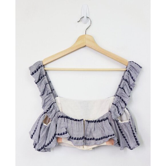 Tularosa Denny Tank Crop Top Embroidered Ruffle Calmar Stripe Blue Pink Large - Picture 6 of 8